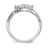Sterling Silver Rhodium-plated CZ Two Stone Polished Bypass Ring